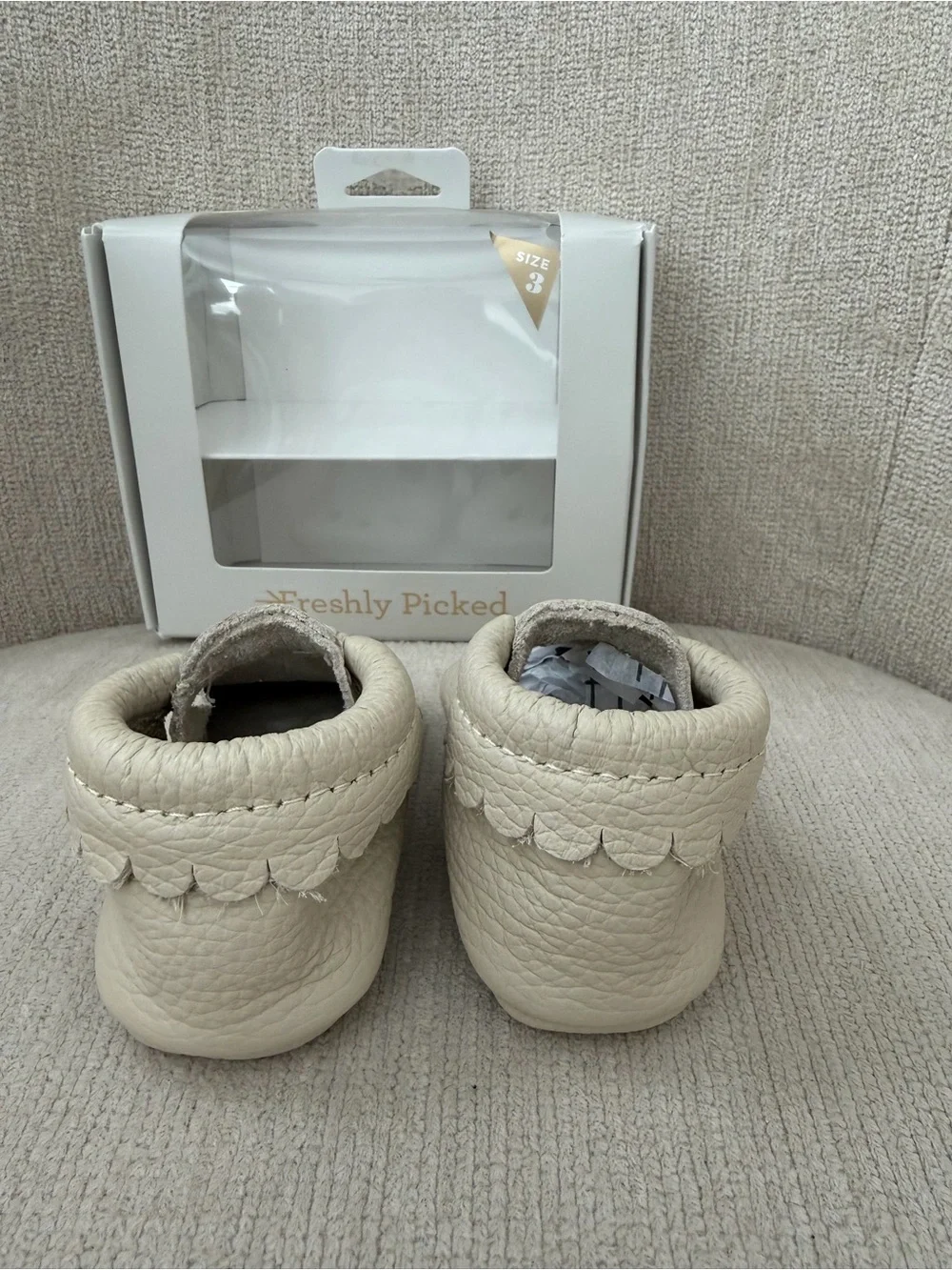 Freshly Picked Cream Leather Baby Moccasins Size 3